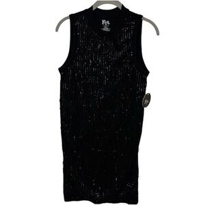 FCT WITH LOVE BASICS Women’s Black Fringe Sequin Mini Dress Size Medium NWT